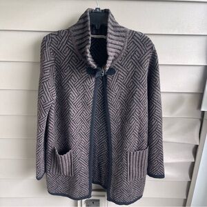 Chiaramente Women’s Large Brown Cardigan Jacket Wool Blend Geometric Carrier